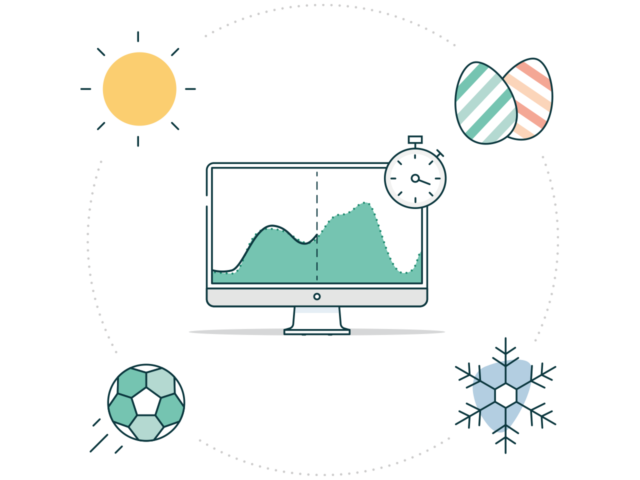 Illustration of a computer screen and icons for different seasons