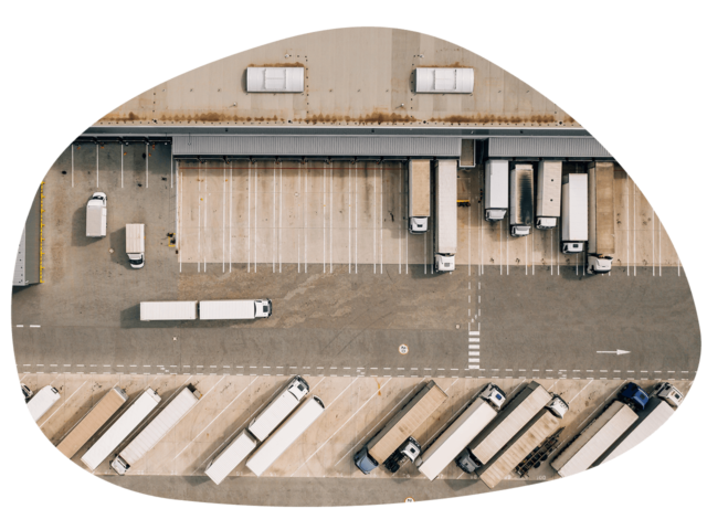 Aerial view of trucks at a distribution center