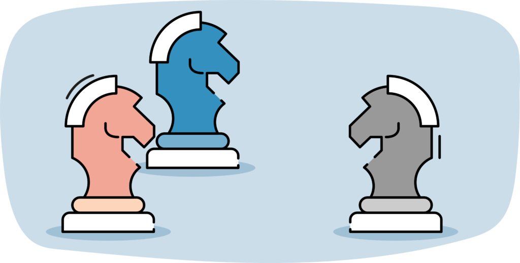 An illustration of three chess pieces. 