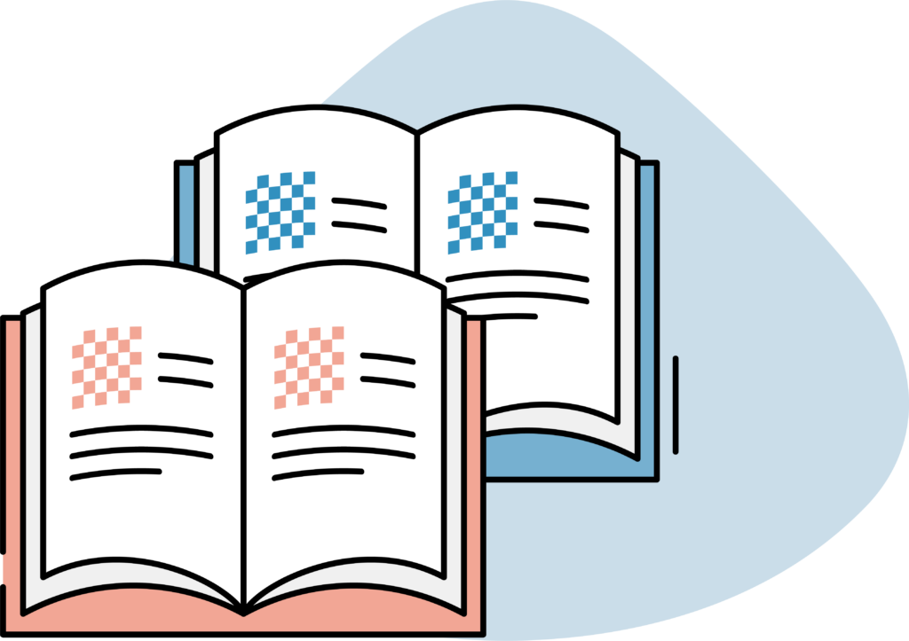An illustration of two open books. 