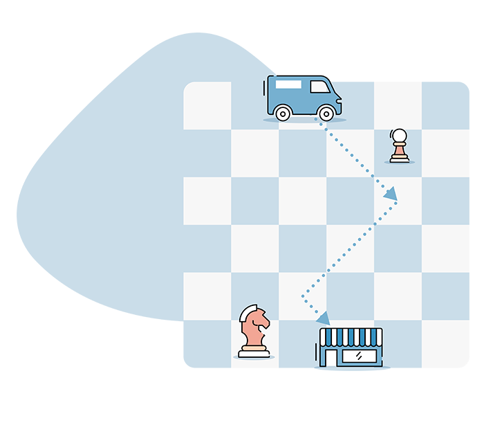 An illustration of a truck moving on the chessboard. 