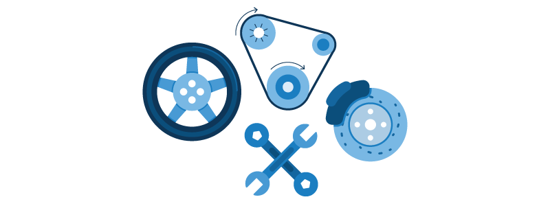 An assortment of automotive parts and tools.