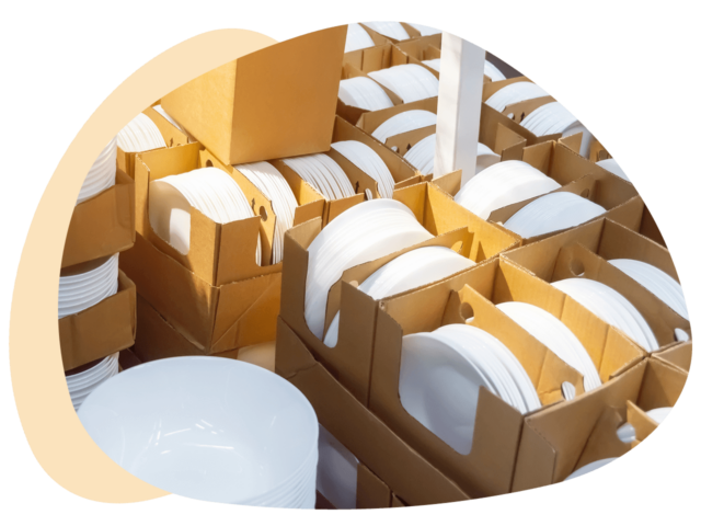 Cardboard boxes filled with plates