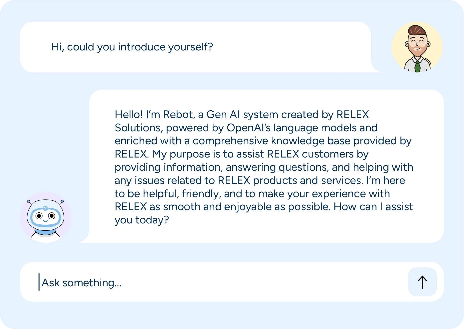 A user chats with Rebot, a Gen AI system designed to empower RELEX customers with instant access to RELEX knowledge for better daily planning.