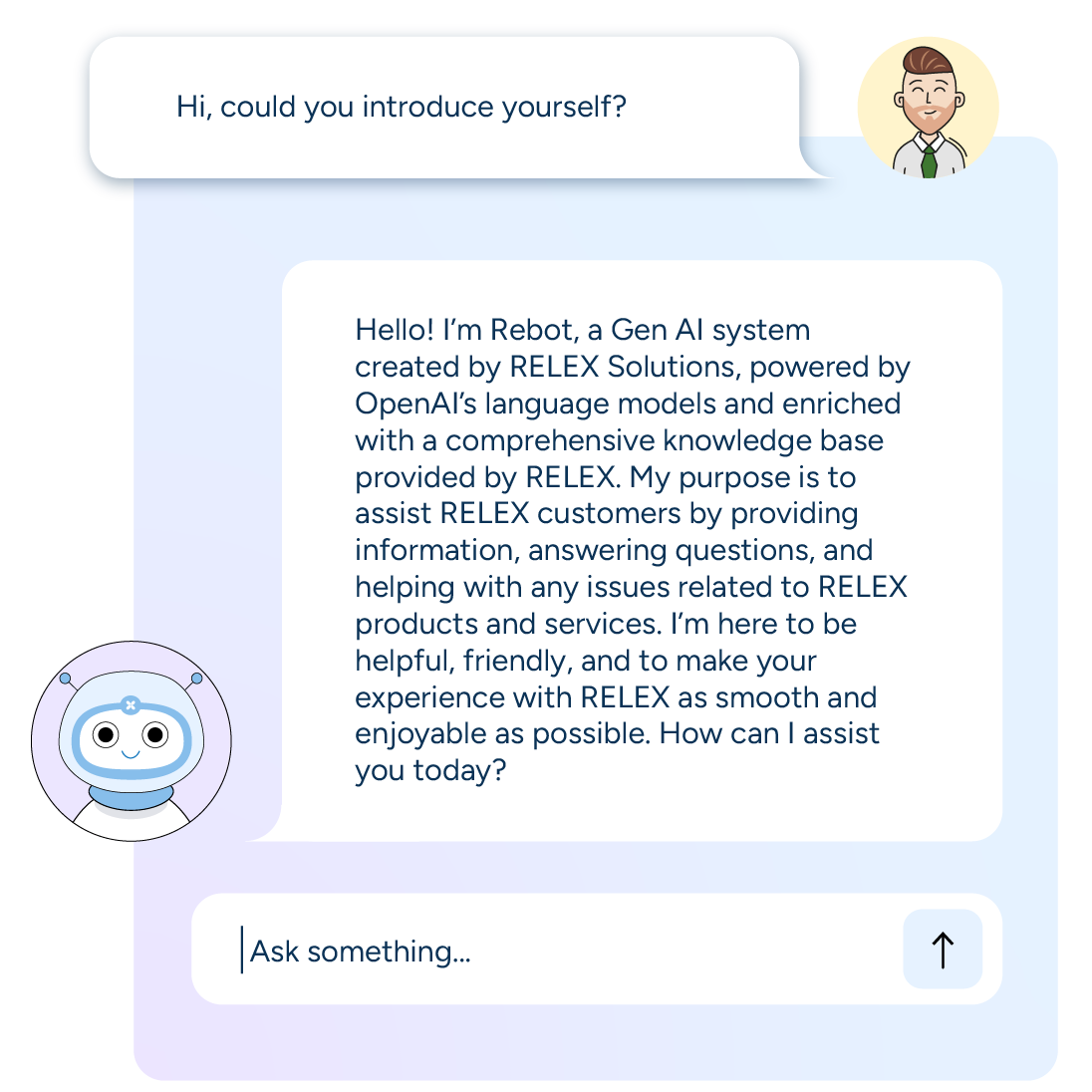 A user chats with Rebot, a gen AI system designed to empower users with instant access to industry best practices and solution knowledge for better daily planning.