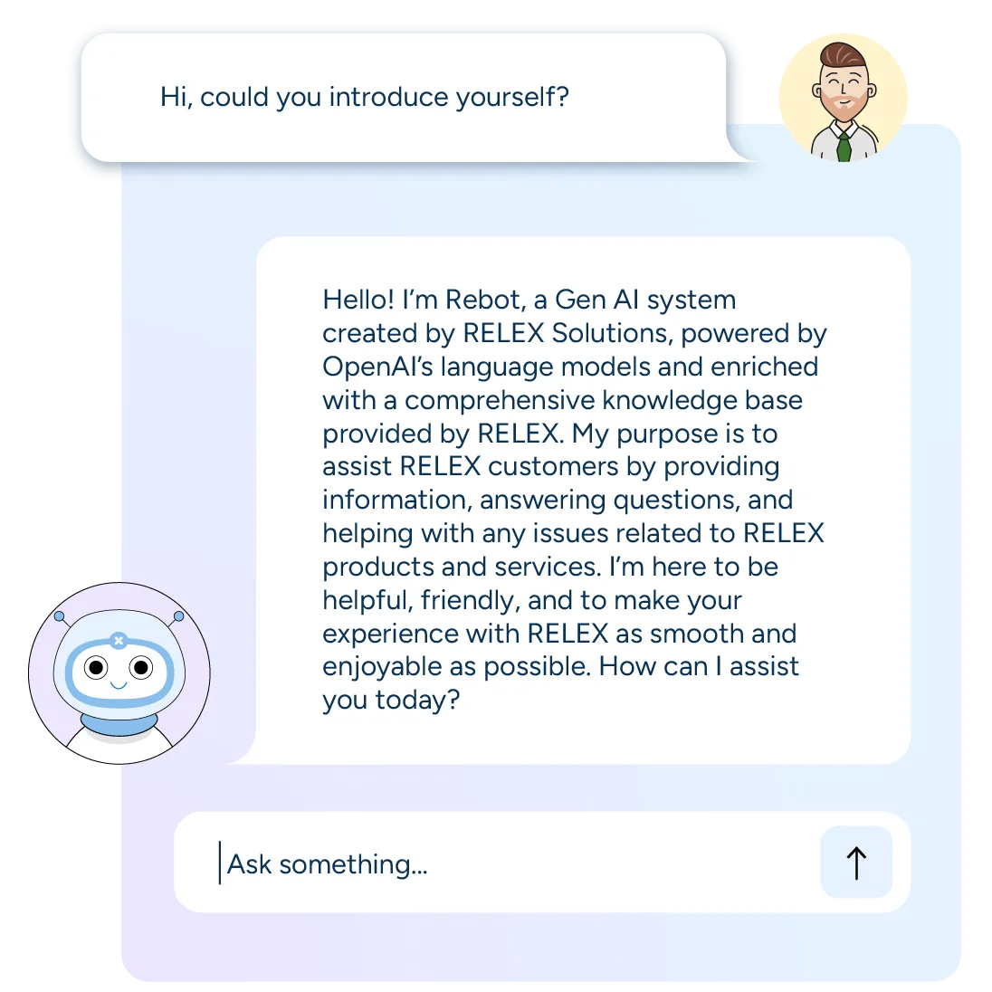 A user chats with Rebot, a gen AI system designed to empower users with instant access to industry best practices and solution knowledge for better daily planning.