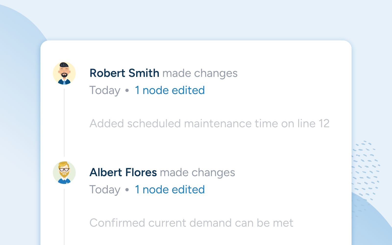 A screenshot of the RELEX collaboration interface showing two users leaving comments on updated supply chain nodes.