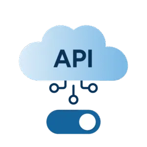 An illustration of a cloud with the letters, API, in the middle. Below is a toggle