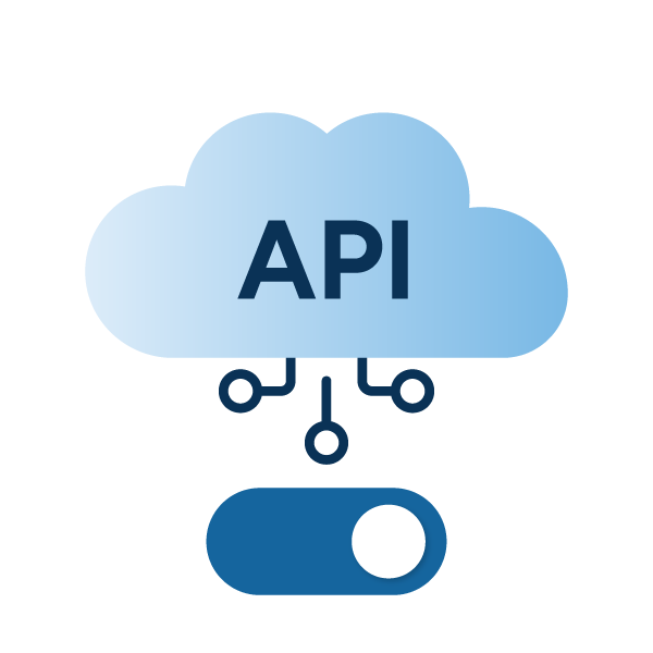 An illustration of a cloud with the letters, API, in the middle. Below is a toggle
