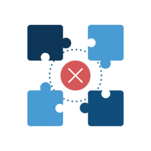 An illustration of four puzzle pieces positioned around a red circle with an X in the middle.]